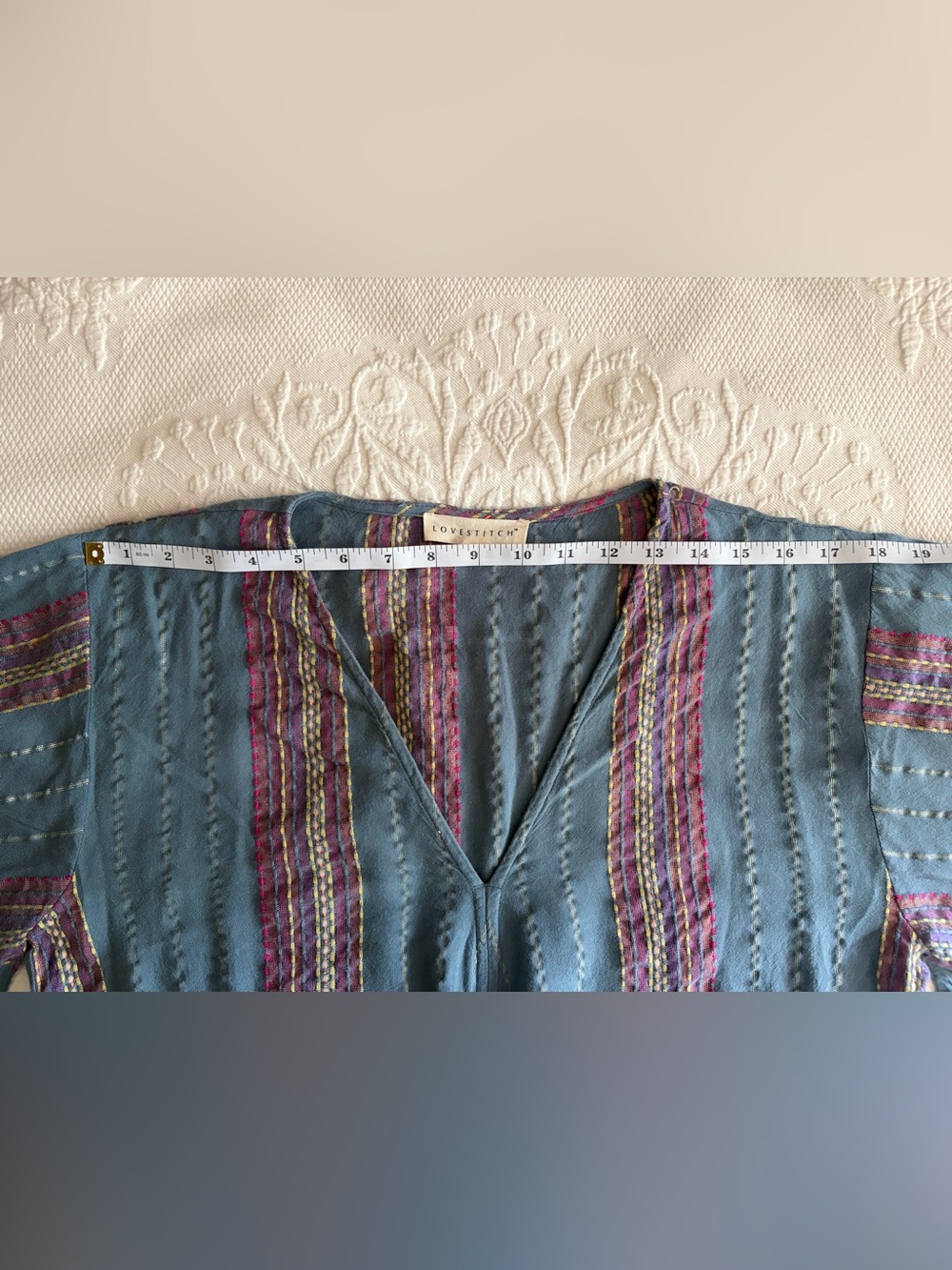 Lovestitch Blue Metallic Stripe Front-Tie Blouse - size Large - boho woven top - Picture 10 of 15